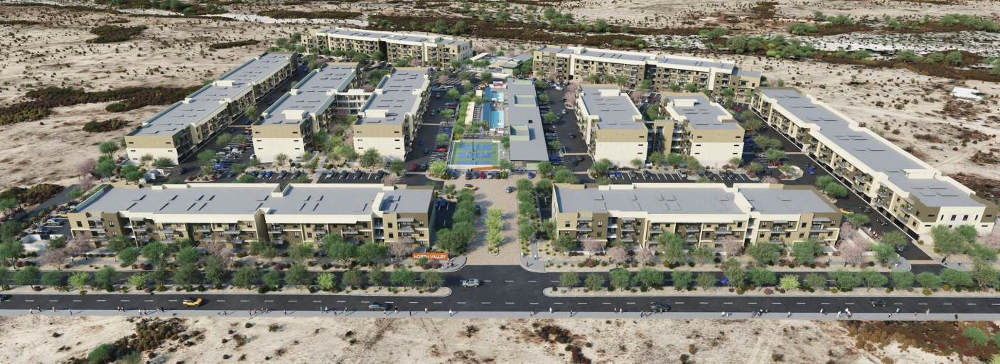 Perspectiva aérea do projeto residencial para locação em Phoenix